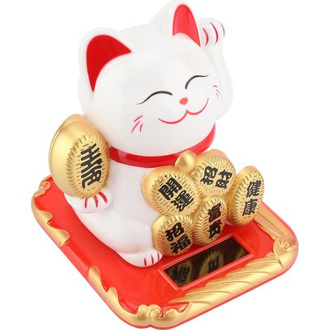 Maneki-neko (chat porte-bonheur) de 8,9 cm (3,5 pouces) à énergie solaire, ornement Feng Shui (1/5)