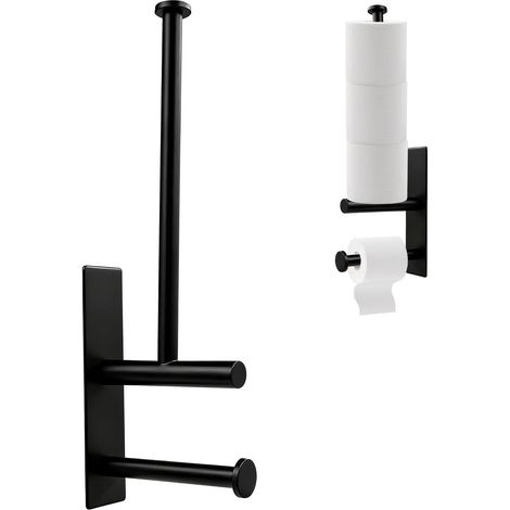 Porte Papier Toilette Mural sans Percer, Support Papier Toilette Mural Autocollant, Acier Inoxydable avec Revêtement Pulvérulent, Rangement Papier pour Salle de Bain & Cuisine (1/5)