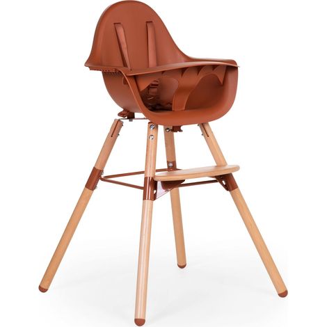 Chaise Haute Bébé/Enfant, Evolutive, Dès 6 Mois, Réglable En Hauteur, Harnais 5 Points, Nombreux Accessoires, Compatible Avec Transat Naissance Evolu, Bois De Hêtre, Evolu 2, Terracotta (1/5)