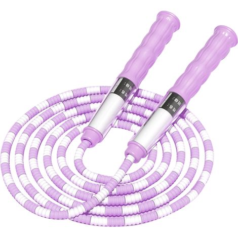 Corde à sauter ajustable avec étiquette nominative, poignées antidérapantes gainées de motif souple, pour enfants fitness exercice, violet (1/5)
