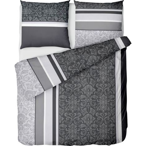 Parure de lit en flanelle 135 x 200 cm - 2 pièces - Gris anthracite - Motif cachemire - Parure de lit d'hiver moelleuse - 1 housse de couette et 1 taie d'oreiller 80 x 80 cm (1/5)