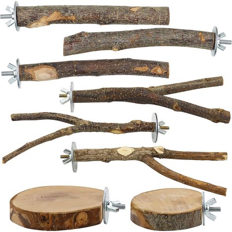 Set mit 8 Sitzstangen aus Naturholz für Papageien – Mehrzweigplattform mit Spielzeug, Gabeln und Hängematte – Langlebiges Zubehör für Wellensittiche und Kanarienvögel