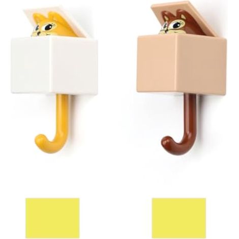 2 Schlüsselhaken, kreative Schlüsselhaken, selbstklebend, Eichhörnchen-Kleiderhaken, selbstklebend, ohne Stanzung, für Küche, Schlafzimmer, Arbeitszimmer (1/5)