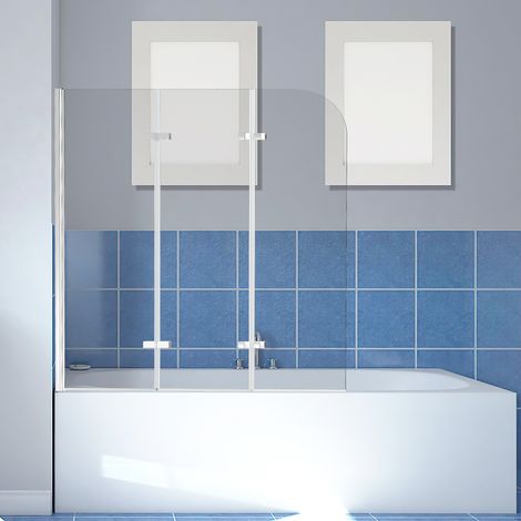 Jiubiaz Duschabtrennung 120x140cm, Badewannenfaltwand, Badewannenaufsatz mit Silber Transparent, Duschwand aus 6mm NANO Easy Clean GLAS (1/5)