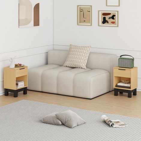 HOMCOM 2er-Set schmale Nachttische, moderne Nachttische mit Schublade und offenem Fach, 35 x 26 x 50 cm, Eiche (1/5)