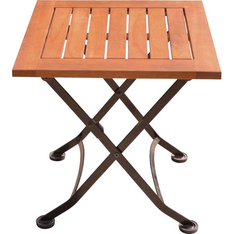 Tavolino pieghevole tavolo da campeggio tavolo da balcone lunghezza 45 cm legno di eucalipto pieghevole, metallo marrone, H 45 cm, balcone da giardino