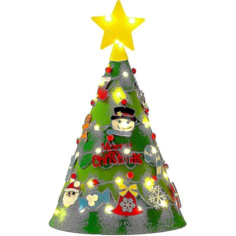 Sapin de Noël en feutrine, mignon et facile à fabriquer soi-même, avec guirlande lumineuse et décorations pour enfants (1/4)