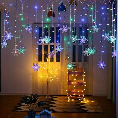 Rideau Lumière,Guirlande LED,Guirlande Lumineuse,LED Etoilée,4M 96LEDs Guirlande d'Eclairage,Guirlande LED décoration de Fenêtre,Noël,Anniversaire,Patio,Etanche IP44 (Coloré) (1/5)