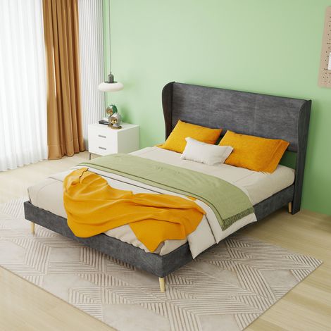 Lit double capitonné - Moderne - 140x200 cm - Gris - Tête de lit en velours (1/5)