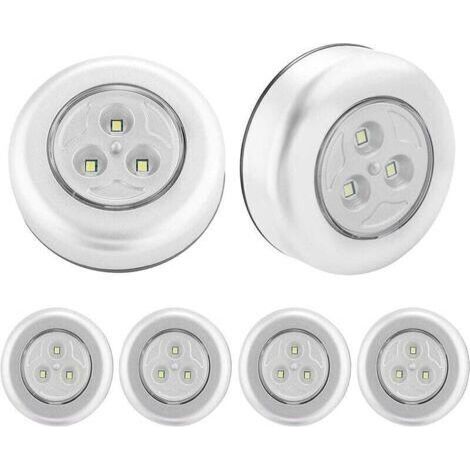 Lot de 6 veilleuses LED auto-adhésives alimentées par 3 piles pour armoire/armoire/étagère/entrée/cuisine/allée (1/5)