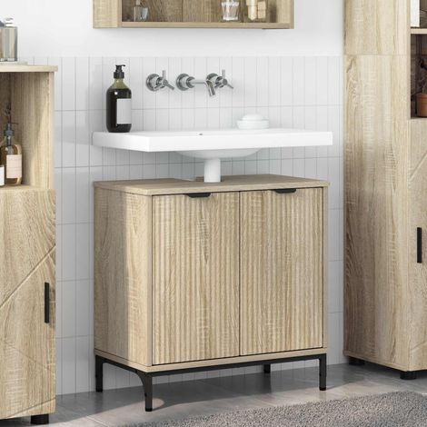 Meuble de lavabo salle de bain avec rangement en bois d’ingénierie, chêne sonoma, 60,5 x 33,5 x 61 cm - PANGIVO (1/5)