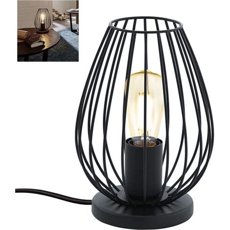 Métal Lampe de Table, Lampe à Poser Vintage 1 Flamme E27, lampadaire avec prise et interrupteur, lampe de chevet,Noir Lampes 220V,[Classe énergétique A++] (1/5)
