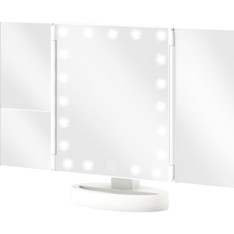 Miroir de maquillage LED 21 lumières 1X/2X/3X grossissement rotation 180° interrupteur tactile blanc (1/5)