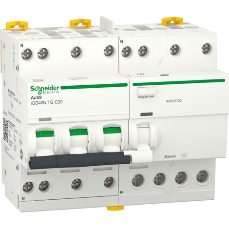 Schneider Electric – Disjoncteur différentiel 3P+N C 20A 10kA 300mA AC – Protection contre courants de fuite – Installation sur rail DIN