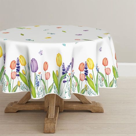 Mode Nappe de table ronde 152 cm, motif tulipe, lavande, fleurs, papillon, printemps, linge de table, cuisine, décoration de fête (1/5)