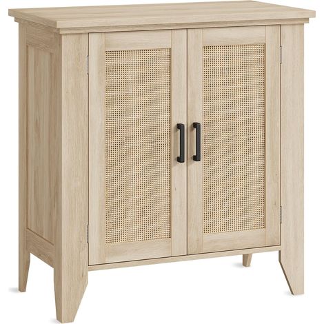 Armoire 2 portes en rotin véritable avec tiroir, couleur imitation bois, dimensions 76x80x40 cm (1/5)