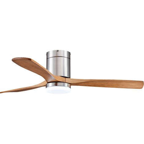 Ventilatore da soffitto con pale in legno massello e luce tricolore a luminosità regolabile - Colore legno + argento Φ132H28cm (1/5)