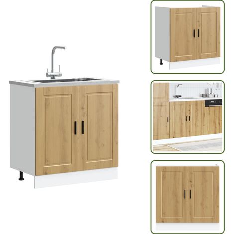 Mueble de cocina - vidaXL Mueble bajo fregadero Porto roble artesanal madera diseñada - Fregadero