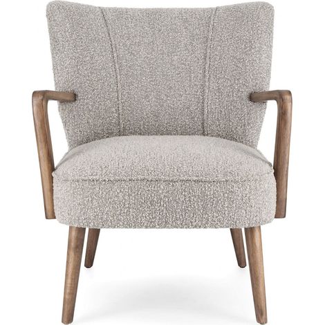 Hellin – Fauteuil crapaud gris à accoudoirs en tissu bouclette – Assise enveloppante – Dimensions L 66.5 x P 73.5 x H 81.5 cm – Non déhoussable (1/5)