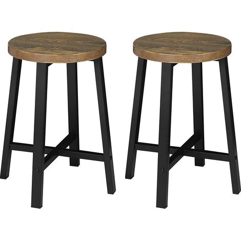 WOLTU Set di 2 Sedie Sala da Pranzo. Sgabelli da Cucina. Sedile in Legno e Gambe in Metallo. Stile Industriale. Legno Vintage + Nero (1/5)
