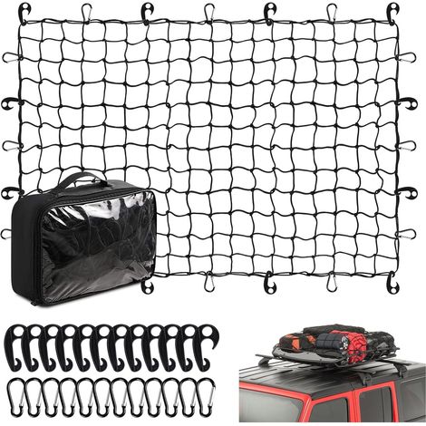 Rete da Carico Elastica Estensibile da 1,2 m x 1,8 m a 5,4 m x 3,6 m, Rete per Bagagliaio Auto con 12 Moschettoni, 12 Ganci, di Tensione con Ganci (1/5)