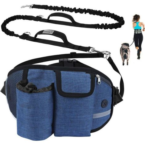 Laisse Chien Laisse Mains Libres Chien Jusqu'à 110kg Absorption de Choc, Confortable, Couture Réfléchissante, Idéal pour Course à Pied, Jogging et Marche (Bleu)