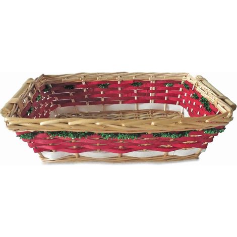 Cesto rettangolare in vimini rosso e bianco con ghirlanda verde (kit da 5)
