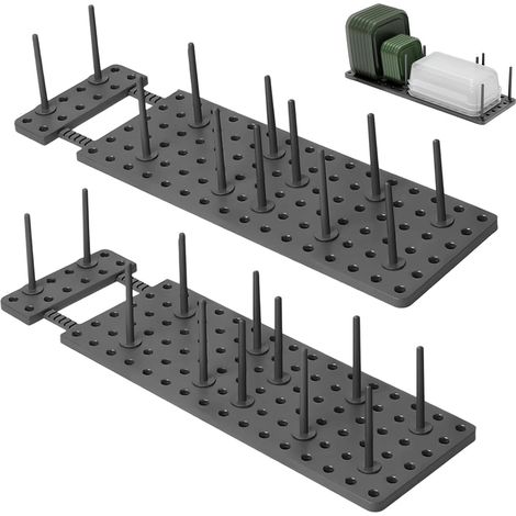 Range-Vaisselle Extensible 2 pièces en PP, Rangement Assiettes et casseroles pour tiroir de Cuisine, égouttoir Vaisselle avec 24 Supports, Gris (1/5)