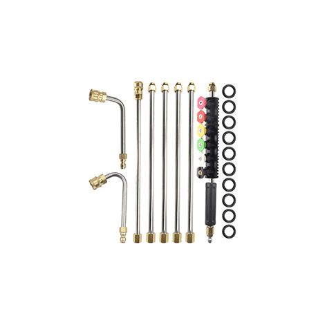 Barres d'extension pour nettoyeur haute pression, avec 6 embouts de buse, 10 anneaux en caoutchouc, raccord rapide 1/4", accessoires de lavage