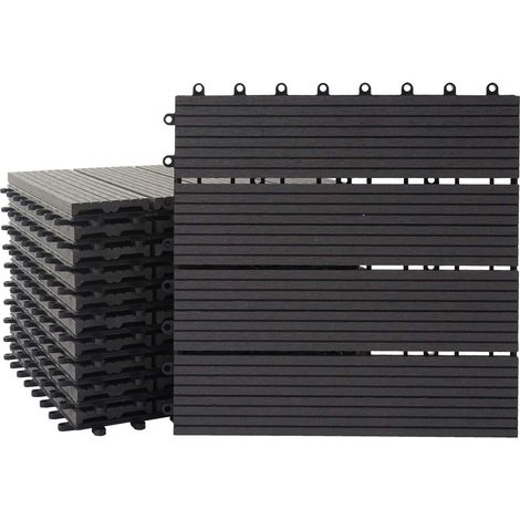 Set de 11 dalles de terrasse aspect bois WPC pour balcon jardin terrasse 30x30cm 1m² base gris linéaire Anthracite linéaire 040005493