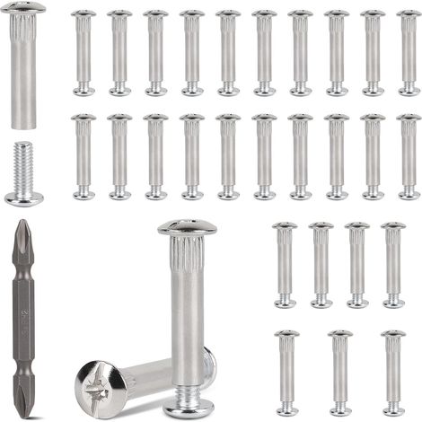 Confezione da 30 viti di fissaggio M6 per legno di spessore da 36 a 46 mm, viti per mobili in acciaio nichelato, connettori per armadietti con testa Phillips PH2 (1/5)