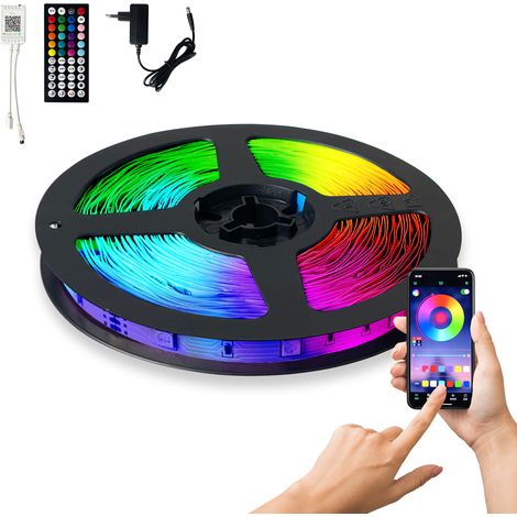 Farbiger LED-Streifen, 5 m, per Smart-Home-App steuerbar, blinkt im Rhythmus der Musik (RGB). (1/5)