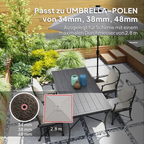 Pied de parasol en béton avec roulettes, support rond pour mâts de 32/38/48 mm (1/4)