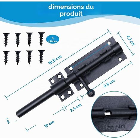 Noire Targette de Porte, Inoxydable Targette, Verrou Porte Interieure avec Vis pour Portail Jardin, FenêTres, Cabanon Pouces (1/4)