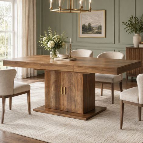 Tavolo allungabile con contenitore integrato 140–180 cm, MDF e metallo, marrone DESVIAE (1/5)