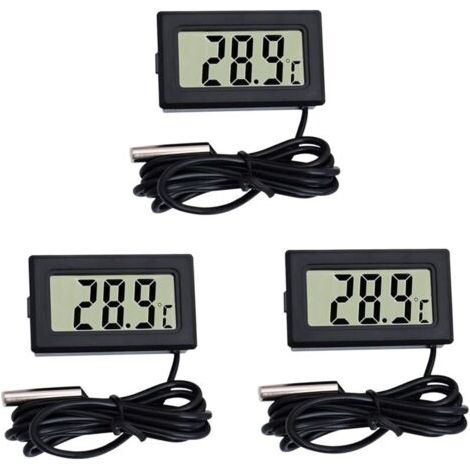 Thermomètre mètres noir Mini Thermomètre Moniteur de température de thermomètre LCD numérique avec sonde externe pour voiture/réfrigérateur/aquarium/réservoir de poissons/chambre (3 pièces noir) (1/5)