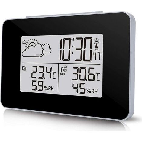 Wireless weather station, multifunctional digital weather clock with outdoor weather display/temperature display/humidity display/backlight/snooze function (Black)--DTEKGAZ
