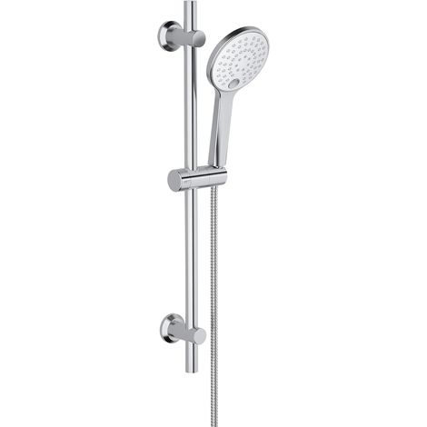 Barre de Douche INOX Chromé 70 cm avec Douchette à main 3 Jets Barre Douche avec Curseur et Support de Douche Muraux Réglable (1/5)