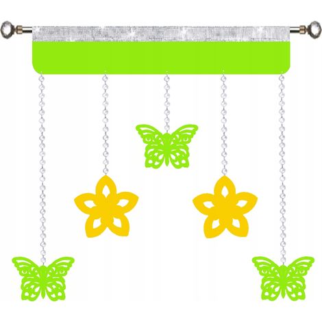 Tenda decorativa, ghirlanda di fiori primaverili e farfalle, verde e giallo, glamour, 90 cm