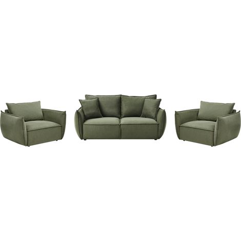 Conjunto de sala de estar de tela asiento bajo profundo ancho respaldo acolchado acogedor moderno verde Kunes (1/5)