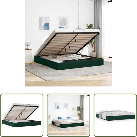 Samtbett - Ottoman-Bett ohne Matratze Dunkelgrün 180x200 cm Samt (1/5)