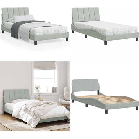 Bett mit Matratze Hellgrau 100x200 cm Samt - Samtsofa - Boxspringbetten - Doppelbett - Einzelbett - Schlafzimmermöbel - Home & Living (1/5)