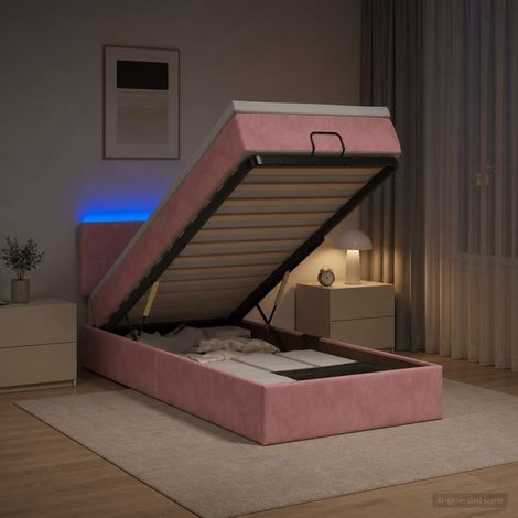 Cama tipo otomana con colchón y LED Rosa 100 x 200 cm (1/5)