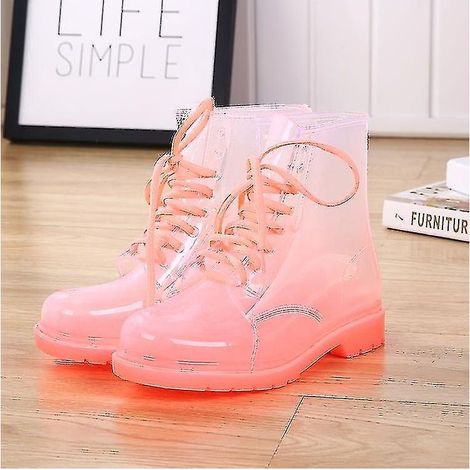 Bottes de pluie pour femme, livraison gratuite, modèle à lacets, imperméables, transparentes, couleur bonbon, pour l'extérieur, pointure 38, rose