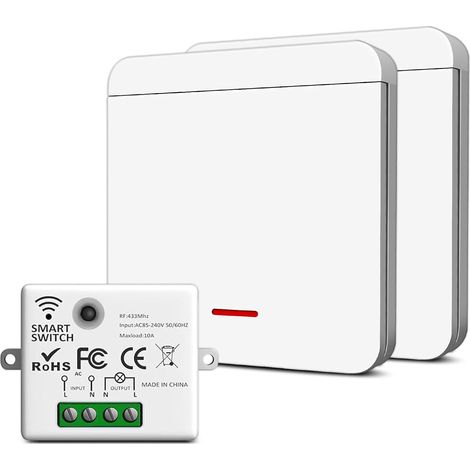 Funkschalter (230 V) mit Empfänger und Sender, Funkschalter für Lampen und Geräte bis 1500 W, einfache Installation, starke Signalübertragung, Mehrfachsteuerung (2 (1/5)