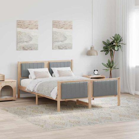 Bed frame Brown and light grey 140 x 190 cm Solid pine wood vidaXL