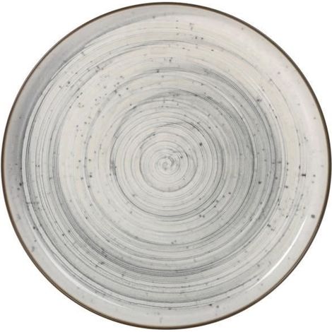 6 assiettes plates 27 cm, motif spiral gris, céramique résistante, vaisselle moderne pour salle à manger