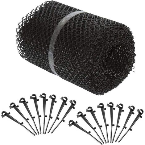 Grillages de protection pour gouttière avec 15clips de fixation ,Grillage gouttière,8 m de Long, Plastique, Protection Anti-Feuilles mortes, 15 cm de Large, Pratique, Noir Adulte Unisexe, 1 élément