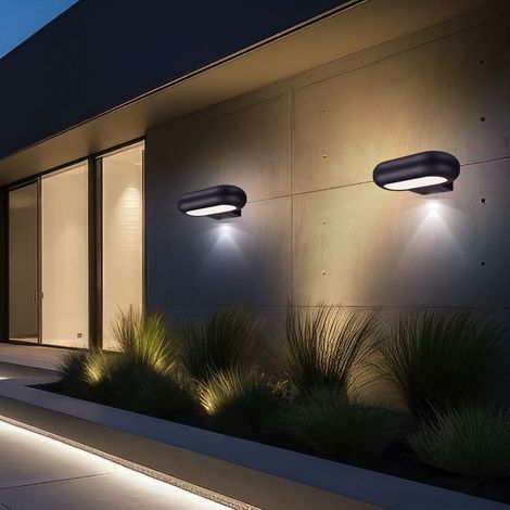 Wandleuchte Außenlampe Fassadenleuchte LED Haustürlampe, abwärts leuchtend, Aluminium grau, BxH 22x5,6 cm,  2er Set