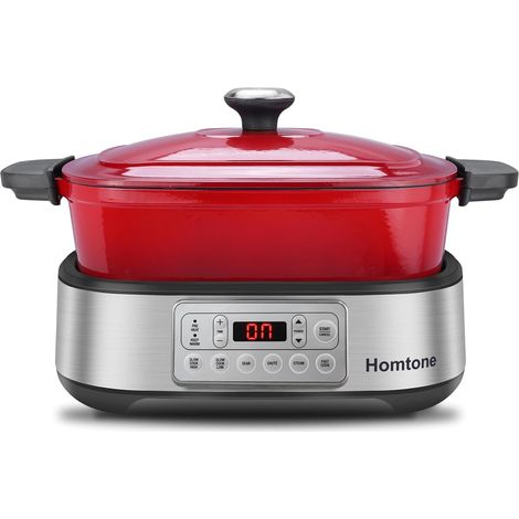 Mijoteuse électrique 5,5L Multicuiseur Cocotte Amovible en Email, Revêtement Anti-adhésif en Céramique Saine Pour Cuisson Lente, Saisir, Sauter, Cuire à la Vapeur (1/5)